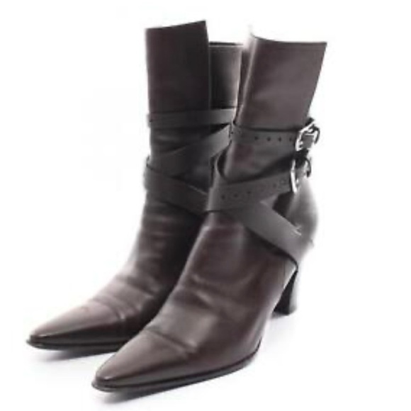 HERMES Brown leather ankle boots in dark brown size 7 - Picture 1 of 12